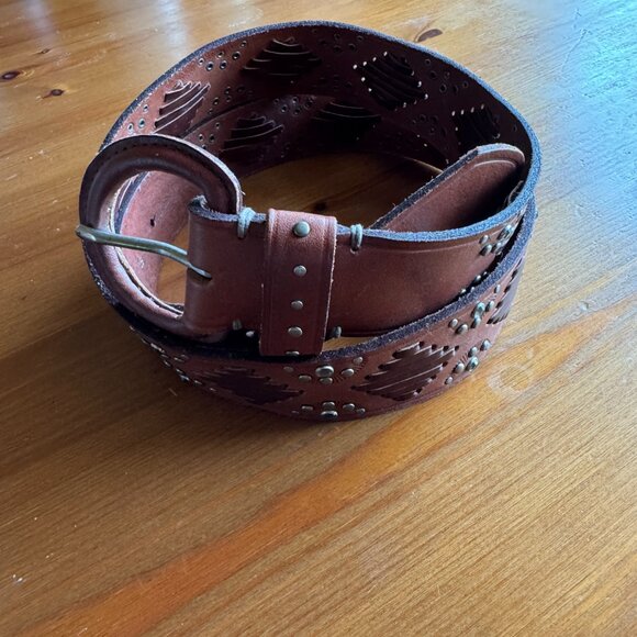 NWT Abercrombie & Fitch Brown Leather Studded Vintage Belt in Large - Picture 7 of 10